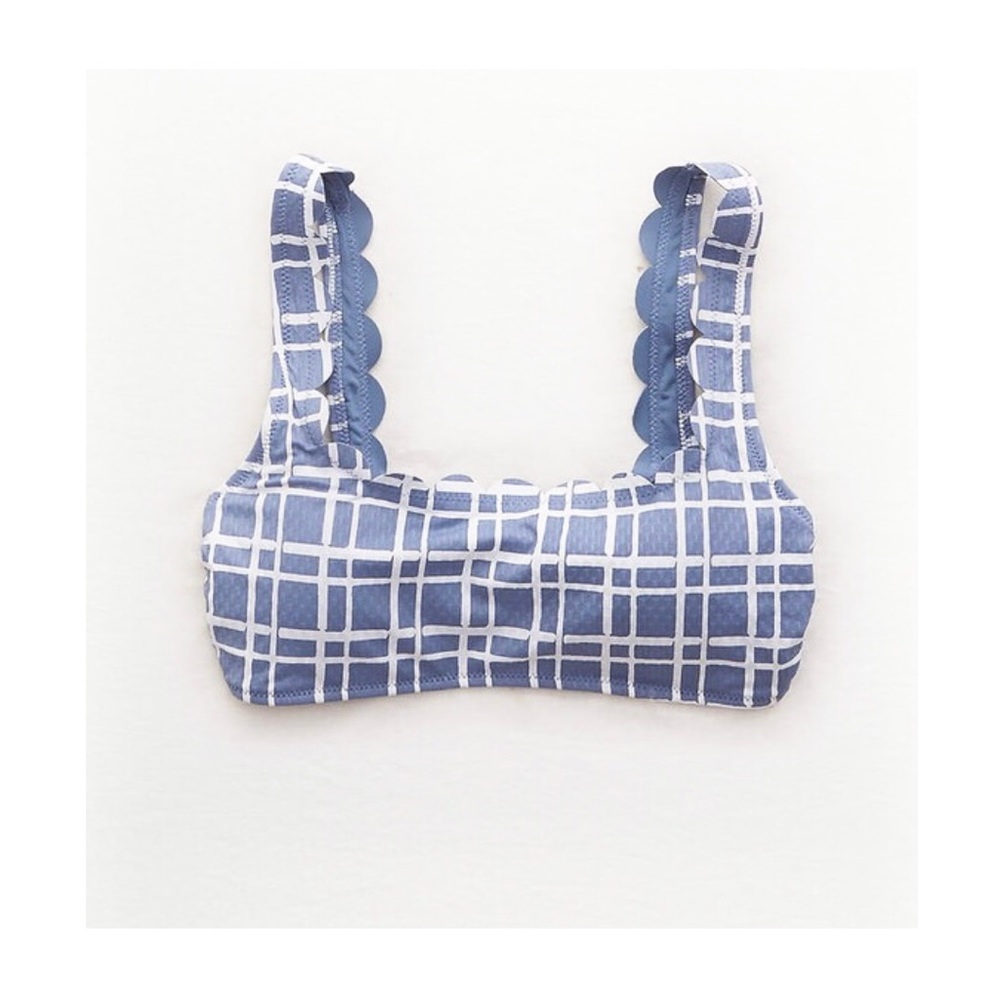 Aerie Blue & White Scalloped Bikini TOP S NWT